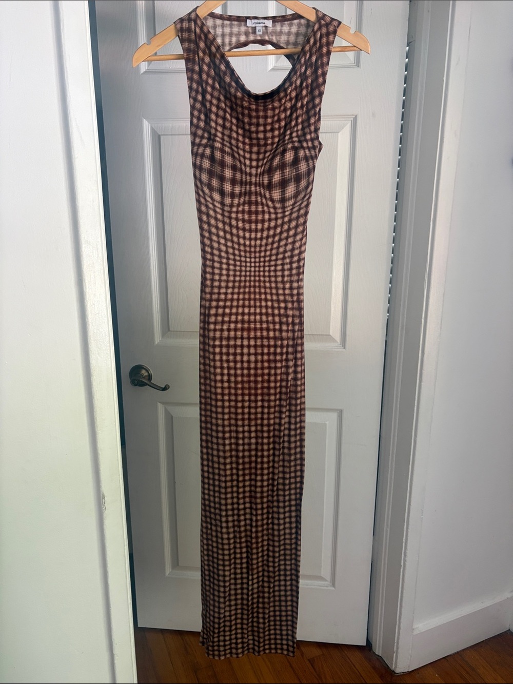Miaou - Selena Sleeveless Brown Plaid Maxi Dress - xs